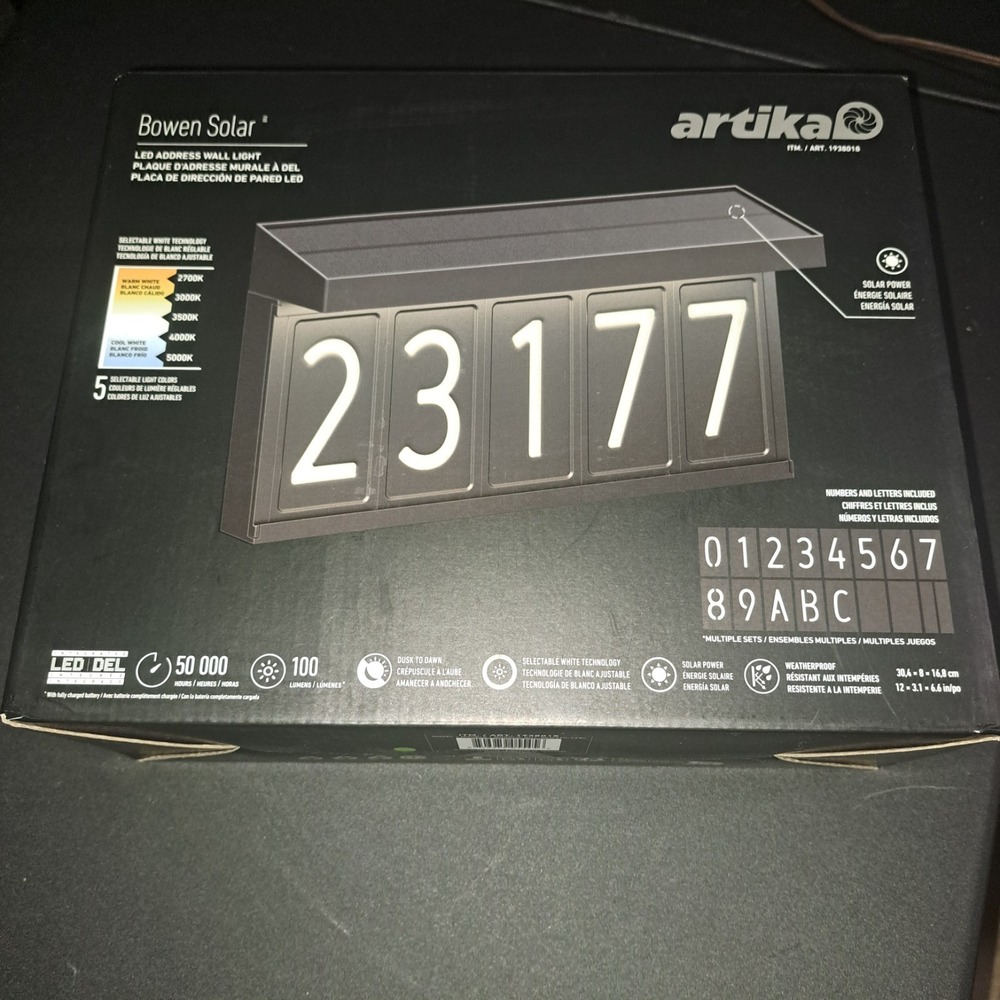 Artika Bowen Solar LED Address Wall Light Dusk-to-Dawn Black 100 Lumens Fast
